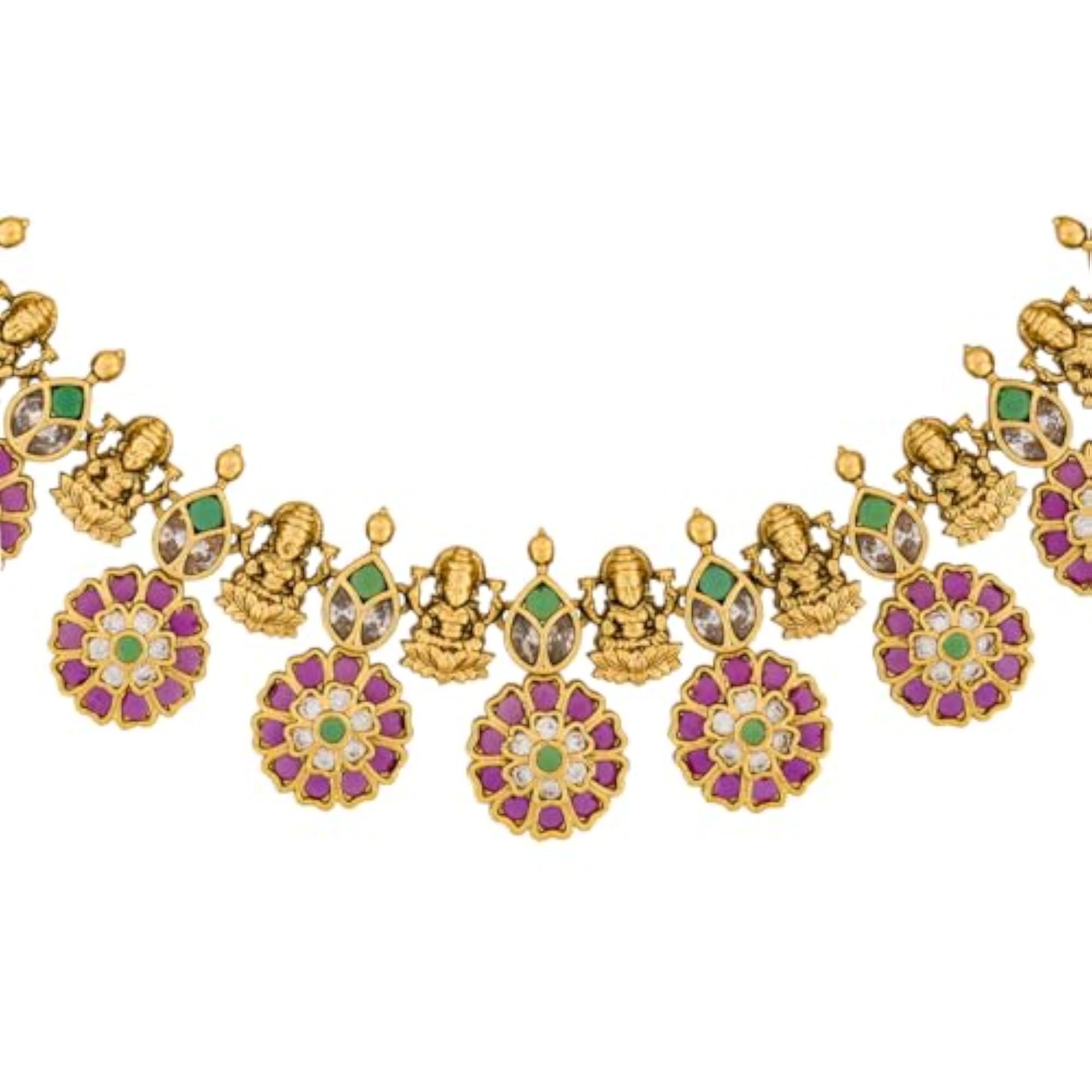 Ruby-Green Gold Polished Copper Antique Necklace with Earrings